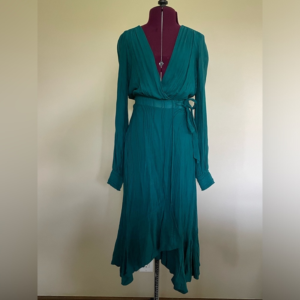 Anthropologie wrap dress. Teal green. Barely worn. Has pockets.